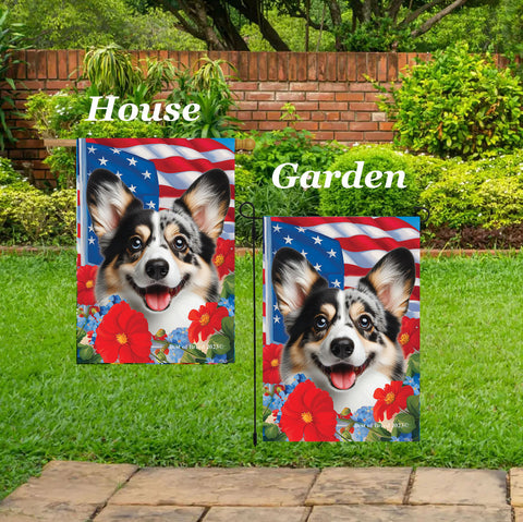 Corgi Cardigan Blue Merle - Best of Breed  Patriotic I All-American Outdoor House and Garden Flag