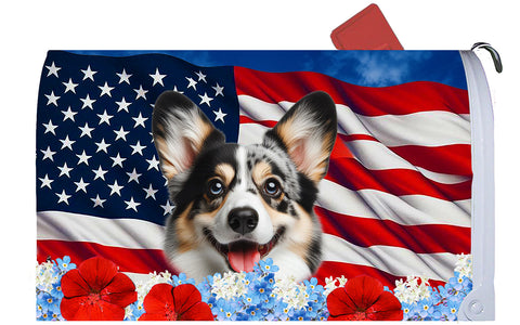 Corgi Cardigan Blue Merle - Best of Breed Patriotic Mailbox Cover Hi-Grade Vinyl 6" x 19"