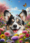 Corgi Cardigan Blue Merle - Best of Breed  Spring Butterflies Outdoor House and Garden Flag