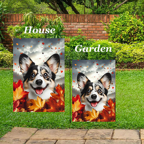 Corgi Cardigan Blue Merle - Best of Breed  Fall Leaves Outdoor House and Garden Flag