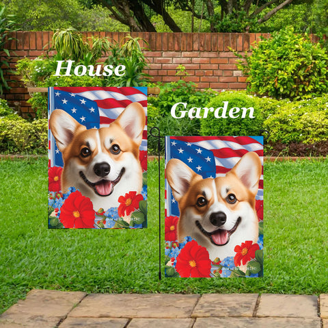Corgi Cardigan Fawn/White - Best of Breed  Patriotic I All-American Outdoor House and Garden Flag