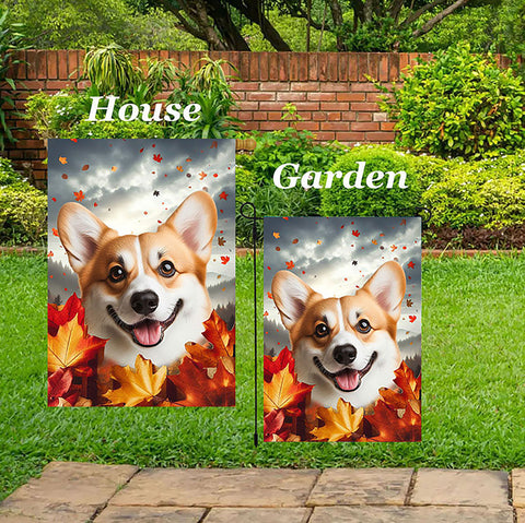 Corgi Cardigan Fawn/White - Best of Breed  Fall Leaves Outdoor House and Garden Flag