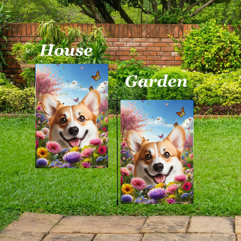 Corgi Cardigan Fawn/White - Best of Breed  Spring Butterflies Outdoor House and Garden Flag