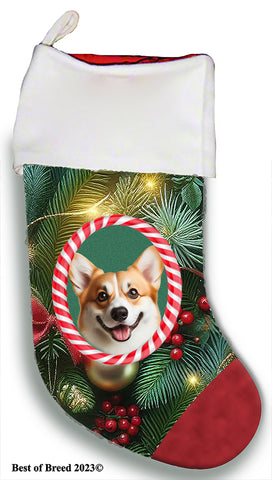 Corgi Cardigan Fawn/White - Best of Breed  Christmas Stocking 13.5"  Red Gaming Cloth with Red Lining ,Plush White Cuff