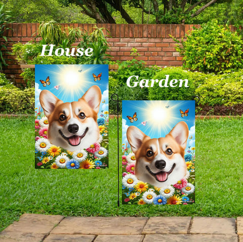 Corgi Cardigan Fawn/White - Best of Breed  Summer Butterflies Outdoor House and Garden Flag
