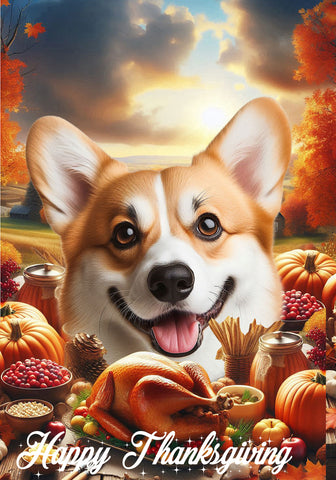 Corgi Cardigan Fawn/White - Best of Breed  Thanksgiving Outdoor House and Garden Flag