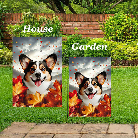 Corgi Cardigan Open Tri - Best of Breed  Fall Leaves Outdoor House and Garden Flag