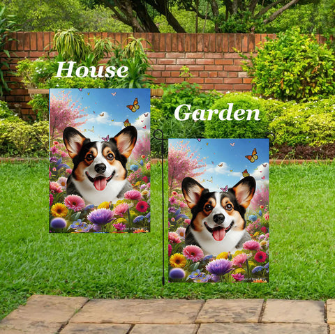 Corgi Cardigan Open Tri - Best of Breed  Spring Butterflies Outdoor House and Garden Flag