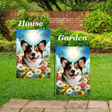Corgi Cardigan Open Tri - Best of Breed  Summer Butterflies Outdoor House and Garden Flag