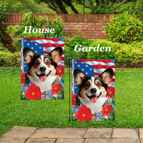 Corgi Cardigan Open Tri - Best of Breed  Patriotic I All-American Outdoor House and Garden Flag