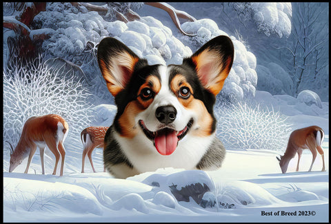 Corgi Cardigan Open Tri - Best of Breed Winter Wonderland Floor Mat Tufted Loop 18" x 27"