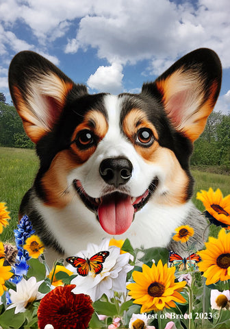 Corgi Cardigan Open Tri - Best of Breed  Summer Fields Outdoor House and Garden Flag