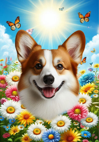 Corgi Cardigan Red/White - Best of Breed  Summer Butterflies Outdoor House and Garden Flag