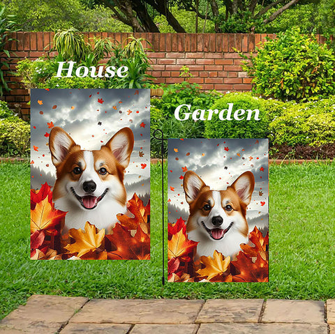 Corgi Cardigan Red/White - Best of Breed  Fall Leaves Outdoor House and Garden Flag