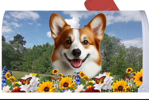 Corgi Cardigan Red/White - Best of Breed Summer Flowers Mailbox Cover Hi-Grade Vinyl 6" x 19"