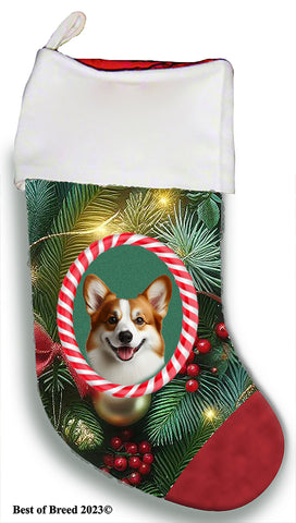 Corgi Cardigan Red/White - Best of Breed  Christmas Stocking 13.5"  Red Gaming Cloth with Red Lining ,Plush White Cuff
