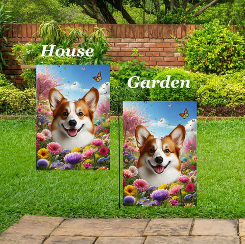 Corgi Cardigan Red/White - Best of Breed  Spring Butterflies Outdoor House and Garden Flag