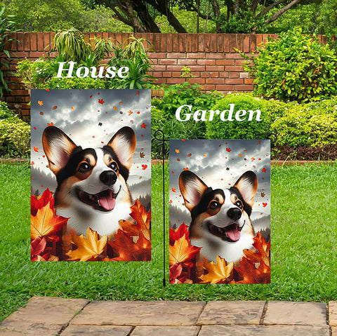 Corgi Cardigan Tri - Best of Breed  Fall Leaves Outdoor House and Garden Flag