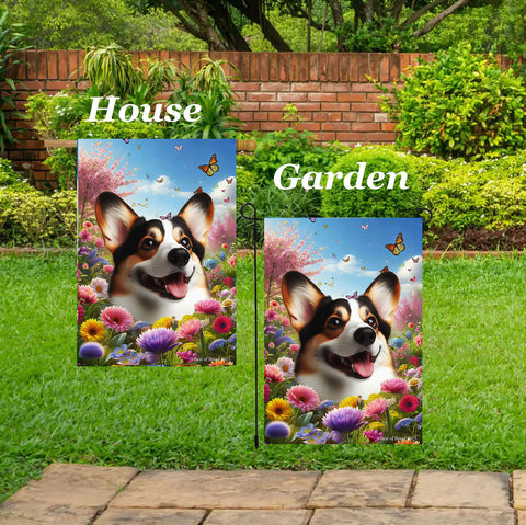 Corgi Cardigan Tri - Best of Breed  Spring Butterflies Outdoor House and Garden Flag