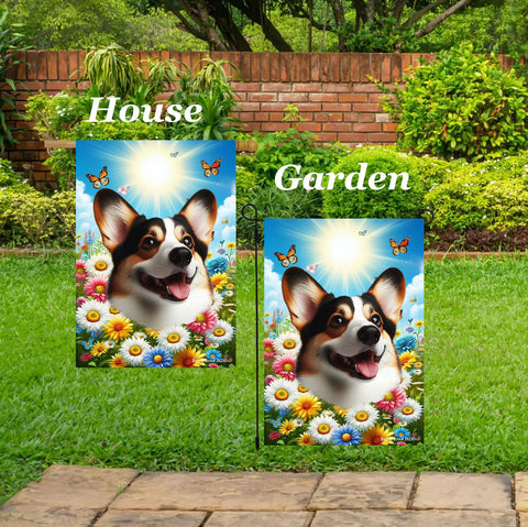 Corgi Cardigan Tri - Best of Breed  Summer Butterflies Outdoor House and Garden Flag