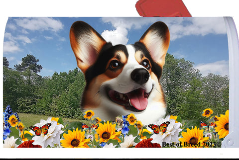 Corgi Cardigan Tri - Best of Breed Summer Flowers Mailbox Cover Hi-Grade Vinyl 6" x 19"