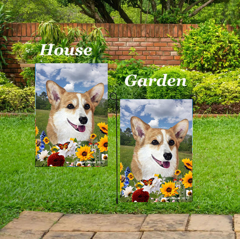 Corgi Pembroke Welsh Fawn/White - Best of Breed  Summer Fields Outdoor House and Garden Flag