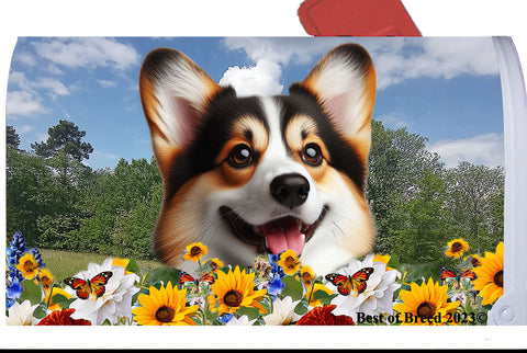 Corgi Pembroke Welsh Open Tri - Best of Breed Summer Flowers Mailbox Cover Hi-Grade Vinyl 6" x 19"