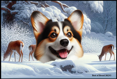 Corgi Pembroke Welsh Open Tri - Best of Breed Winter Wonderland Floor Mat Tufted Loop 18" x 27"