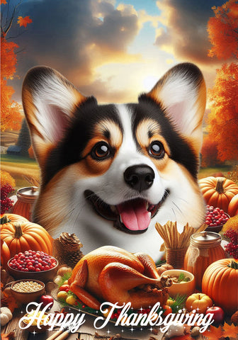 Corgi Pembroke Welsh Open Tri - Best of Breed  Thanksgiving  House Outdoor House and Garden Flag