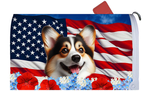 Corgi Pembroke Welsh Open Tri - Best of Breed Patriotic Mailbox Cover Hi-Grade Vinyl 6" x 19"