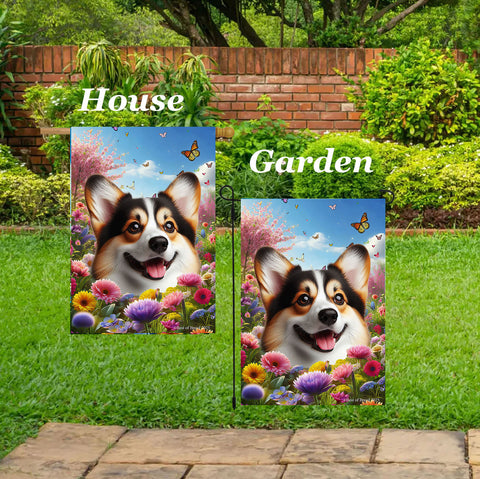 Corgi Pembroke Welsh Open Tri - Best of Breed  Spring Butterflies  House Outdoor House and Garden Flag