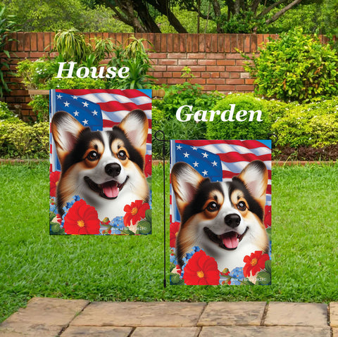 Corgi Pembroke Welsh Open Tri - Best of Breed  Patriotic I All-American  House Outdoor House and Garden Flag