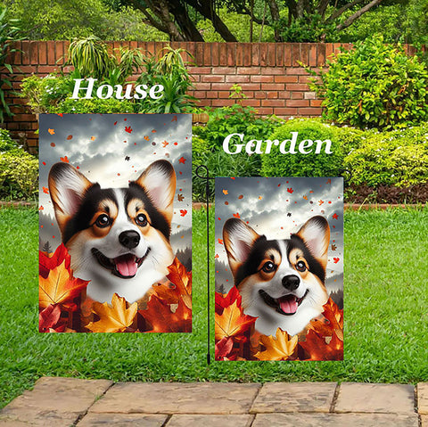 Corgi Pembroke Welsh Open Tri - Best of Breed  Fall Leaves  House Outdoor House and Garden Flag