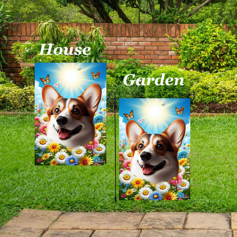 Corgi Pembroke Welsh Red/White - Best of Breed  Summer Butterflies Outdoor House and Garden Flag