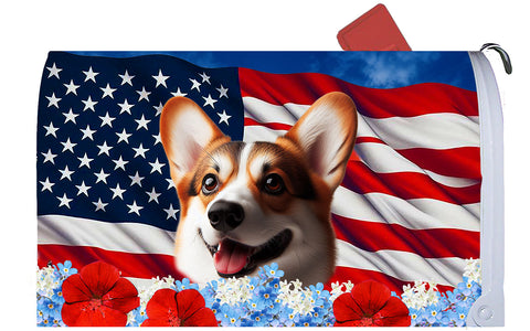 Corgi Pembroke Welsh Red/White - Best of Breed Patriotic Mailbox Cover Hi-Grade Vinyl 6" x 19"