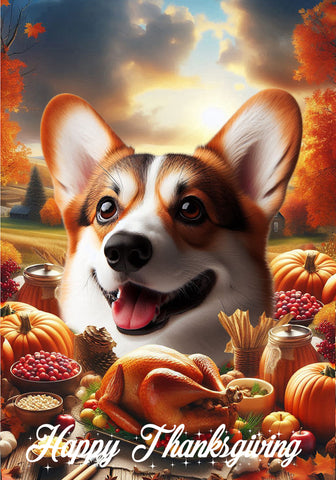 Corgi Pembroke Welsh Red/White - Best of Breed  Thanksgiving Outdoor House and Garden Flag