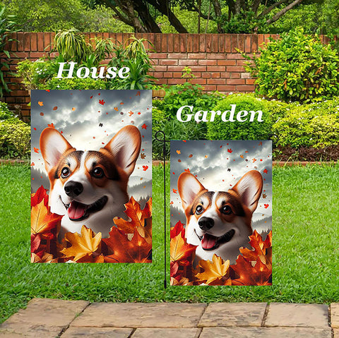 Corgi Pembroke Welsh Red/White - Best of Breed  Fall Leaves Outdoor House and Garden Flag
