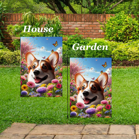 Corgi Pembroke Welsh Red/White - Best of Breed  Spring Butterflies Outdoor House and Garden Flag