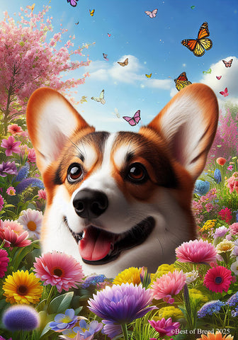 Corgi Pembroke Welsh Red/White - Best of Breed  Spring Butterflies Outdoor House and Garden Flag