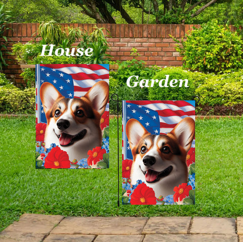 Corgi Pembroke Welsh Red/White - Best of Breed  Patriotic I All-American Outdoor House and Garden Flag