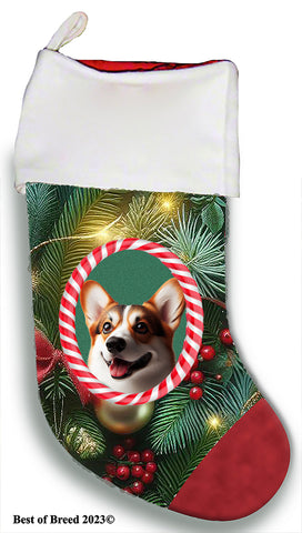 Corgi Pembroke Welsh Red/White - Best of Breed  Christmas Stocking 13.5"  Red Gaming Cloth with Red Lining ,Plush White Cuff