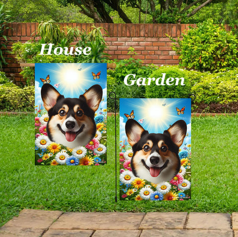 Corgi Pembroke Welsh Tri - Best of Breed  Summer Butterflies Outdoor House and Garden Flag