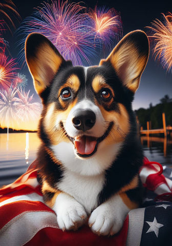 Corgi Pembroke Tri - Best of Breed DCR July 4 Outdoor Flag