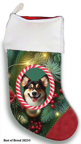 Corgi Pembroke Welsh Tri - Best of Breed  Christmas Stocking 13.5"  Red Gaming Cloth with Red Lining ,Plush White Cuff