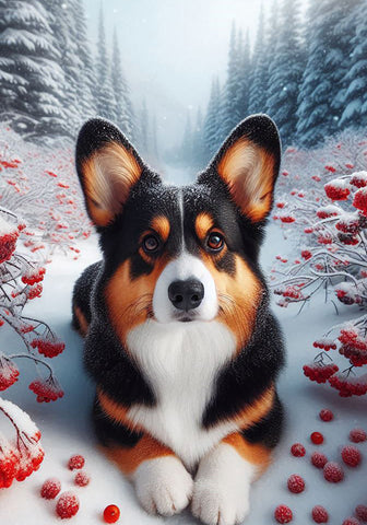 Corgi Pembroke Tri -  Best of Breed DCR Winter Berries Outdoor House and Garden Flag