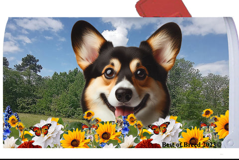 Corgi Pembroke Welsh Tri - Best of Breed Summer Flowers Mailbox Cover Hi-Grade Vinyl 6" x 19"