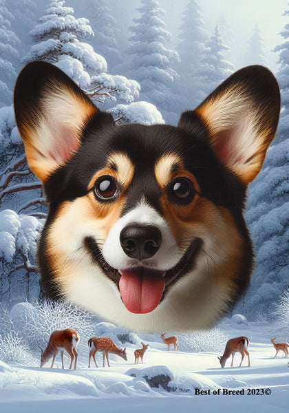 Corgi Pembroke Welsh Tri - Best of Breed  Winter Wonderland Outdoor House and Garden Flag