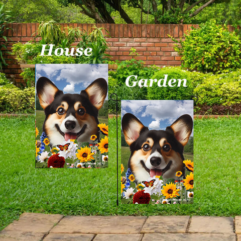 Corgi Pembroke Welsh Tri - Best of Breed  Summer Fields Outdoor House and Garden Flag