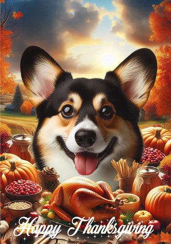 Corgi Pembroke Welsh Tri - Best of Breed  Thanksgiving Outdoor House and Garden Flag