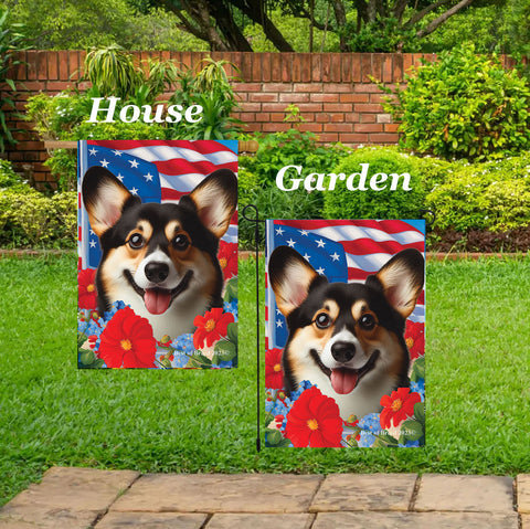 Corgi Pembroke Welsh Tri - Best of Breed  Patriotic I All-American Outdoor House and Garden Flag